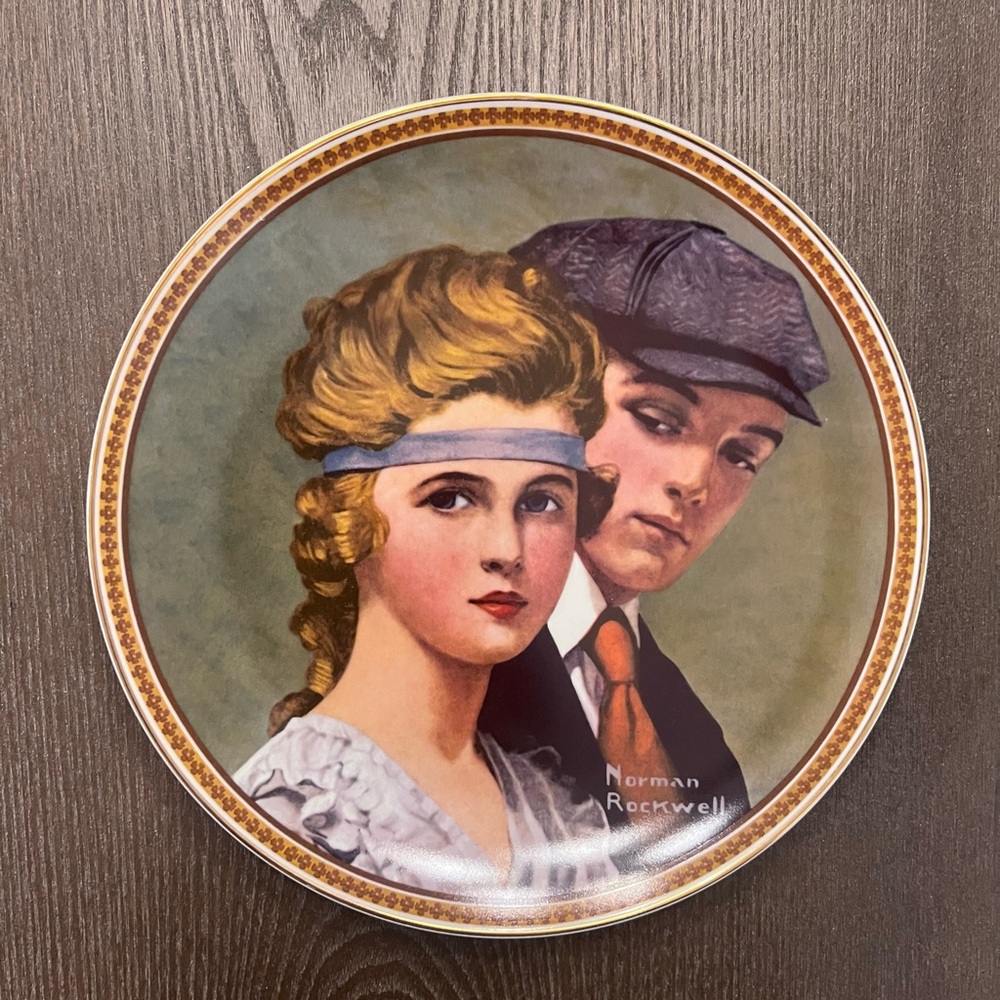 Norman Rockwell Collector’s Decorative Plate with Gold and Brown Accents